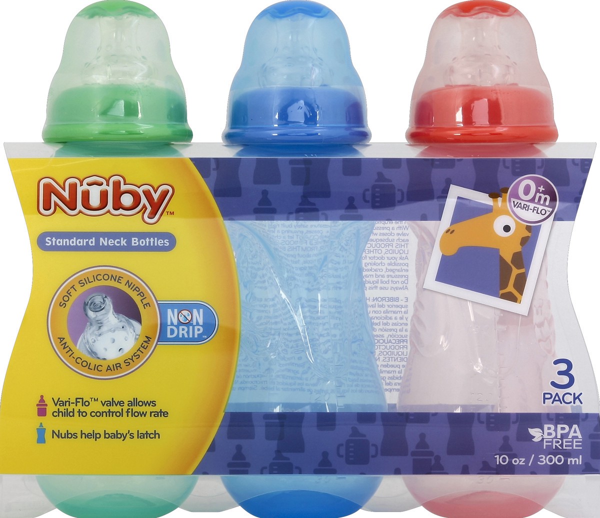 slide 2 of 2, Nuby Non Drip Standard Neck Bottles, 3 ct; 10 oz