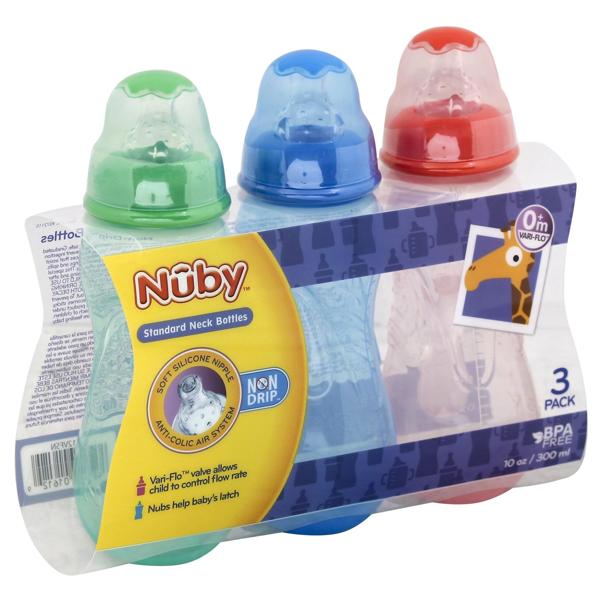 slide 1 of 2, Nuby Non Drip Standard Neck Bottles, 3 ct; 10 oz