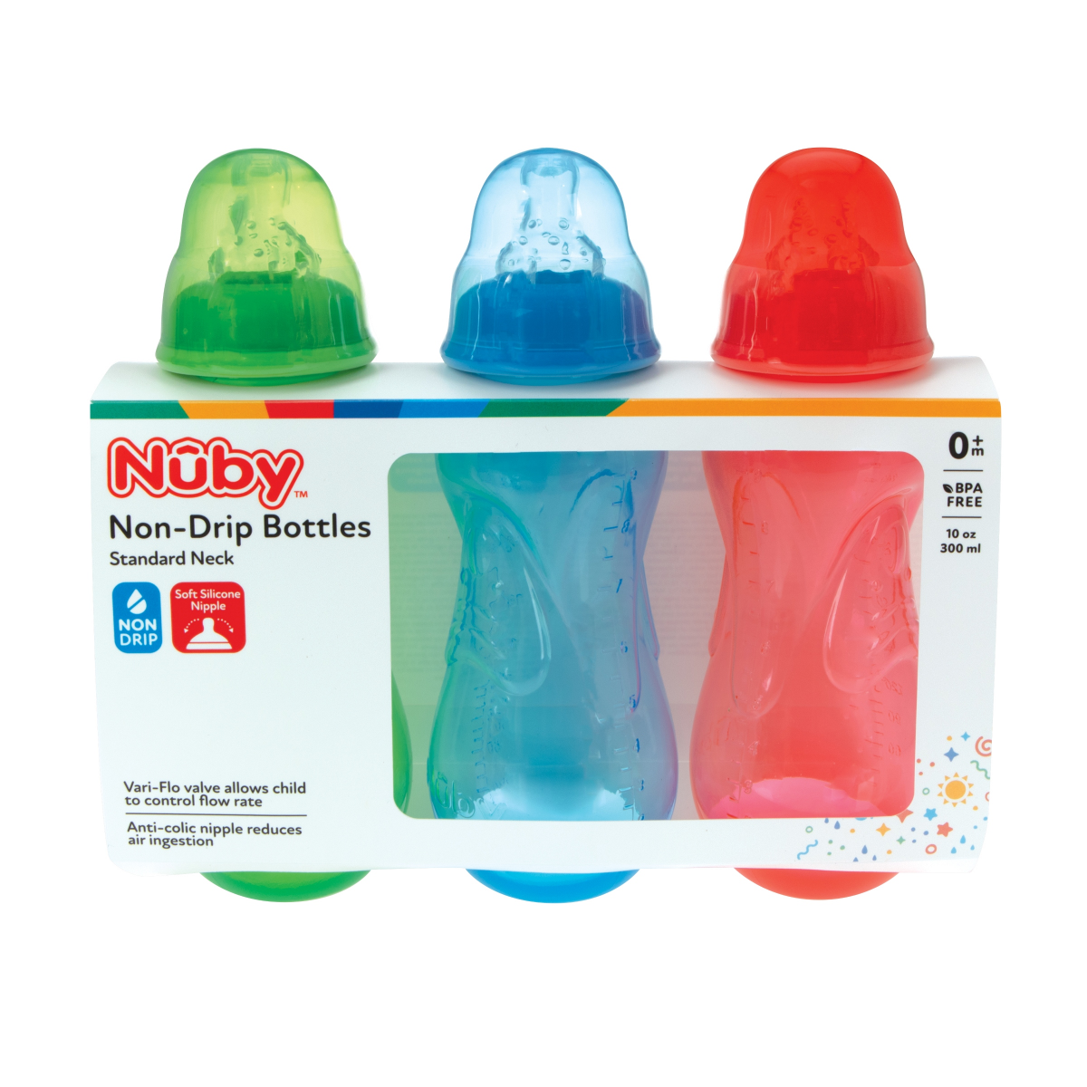 slide 1 of 2, Nuby Non Drip Standard Neck Bottles, 3 ct; 10 oz