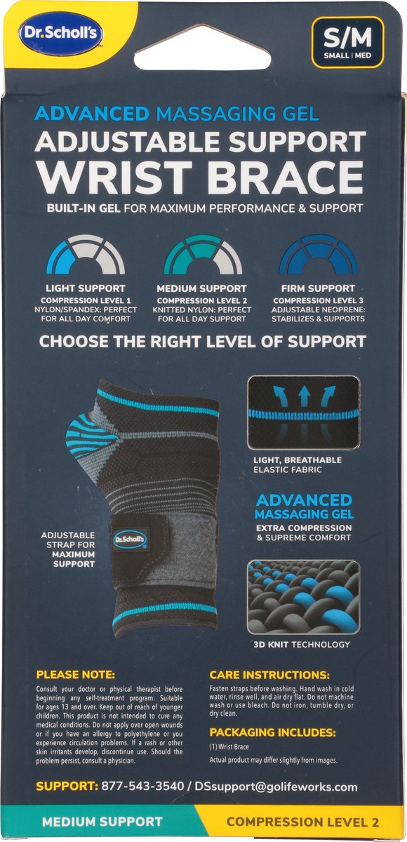 slide 10 of 11, Dr. Scholl's Advanced Massaging Gel Adjustable Support Wrist Brace S/M 1 1 ea, 1 ct