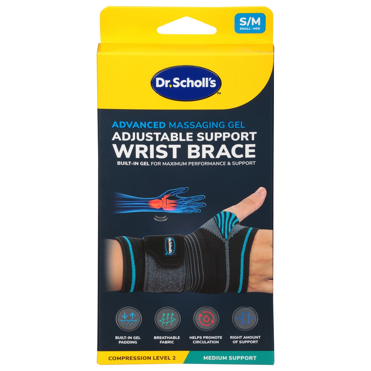 slide 1 of 11, Dr. Scholl's Advanced Massaging Gel Adjustable Support Wrist Brace S/M 1 1 ea, 1 ct
