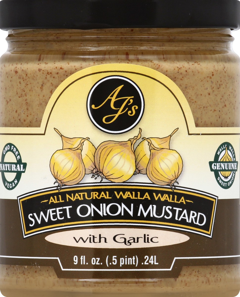 slide 1 of 3, AJs Aj's Natural Sweet Onion Mustard With Garlic - 9 fl oz, 9 fl oz
