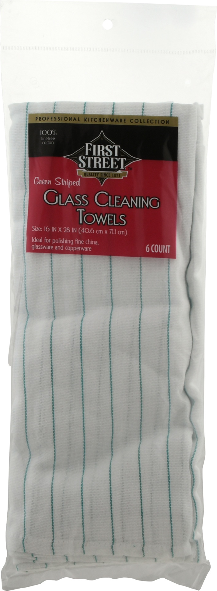 slide 1 of 1, First Street Glass Green Stripe Towels, 6 ct