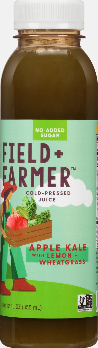 slide 4 of 12, Field + Farmer Cold Pressed Lemon and Wheatgrass Kale Apple Juice, 12 fl oz