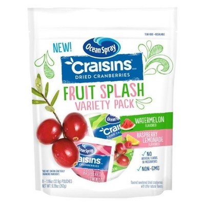 slide 1 of 1, Ocean Spray Fruit Splash Craisins Variety Pack, 8 ct