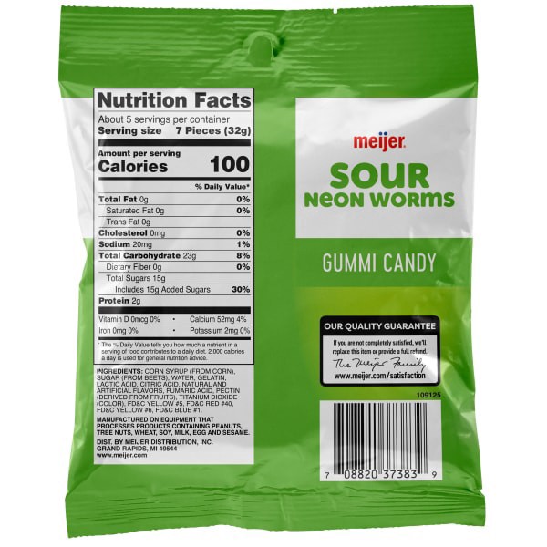 slide 5 of 5, MEIJER GUMMI WORMS PREMIUM NEON SOUR, 6 oz