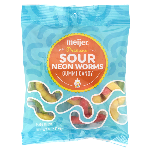 slide 1 of 1, Meijer Gummi Worms Premium Neon Sour, 6 oz