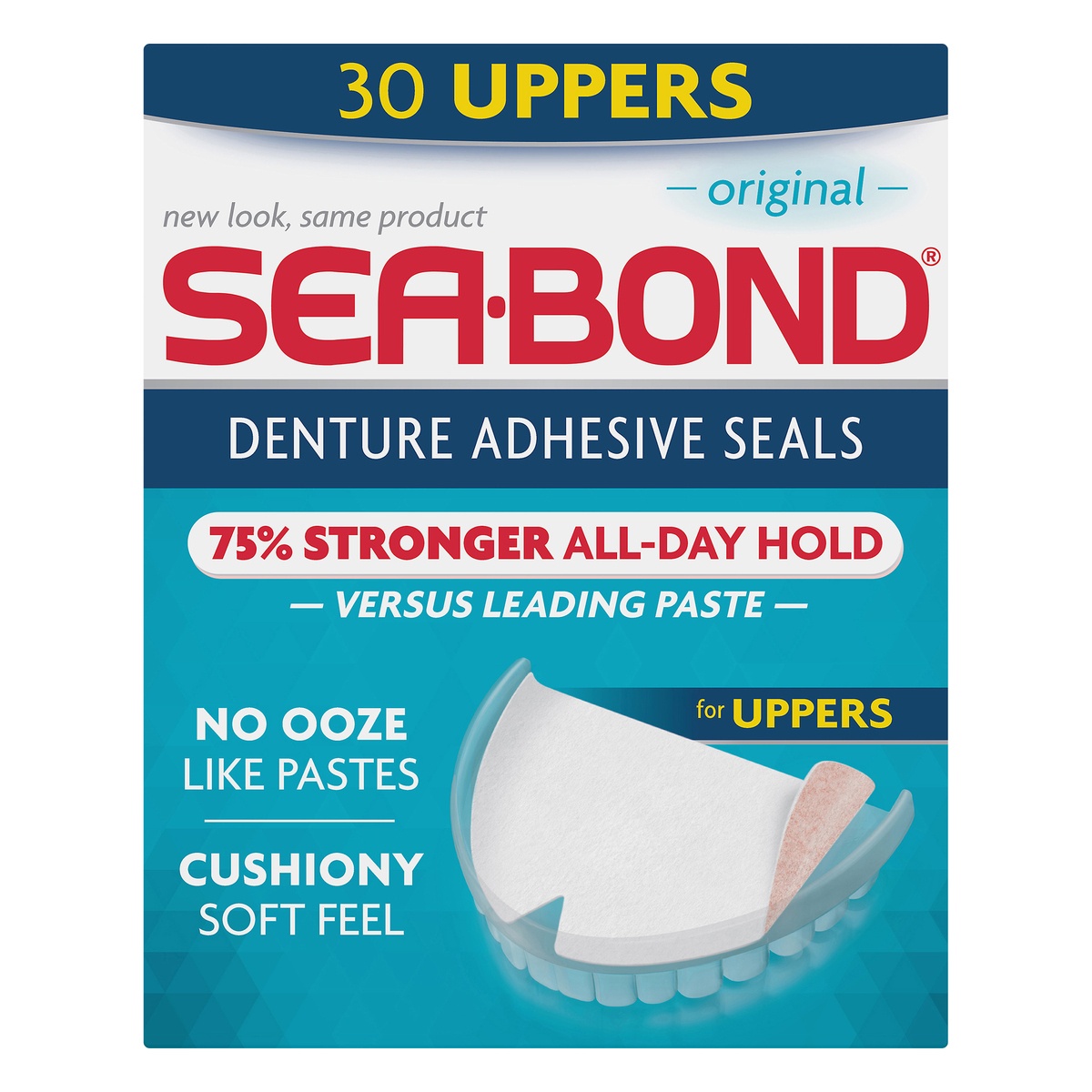 slide 7 of 7, Sea-Bond Triple Action Upper Denture Original Adhesive Seals, 30 ct