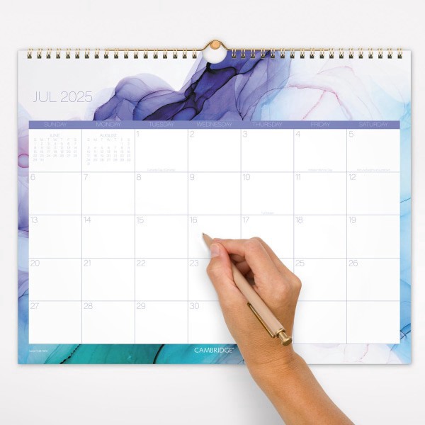 slide 2 of 6, Cambridge® Aqueous Academic 2025-2026 Monthly Wall Calendar, Medium, 15"" x 12"", 1 ct