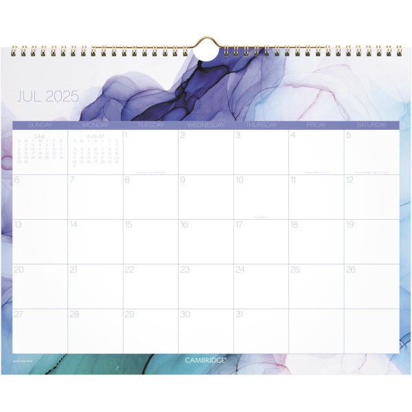 slide 5 of 6, Cambridge® Aqueous Academic 2025-2026 Monthly Wall Calendar, Medium, 15"" x 12"", 1 ct