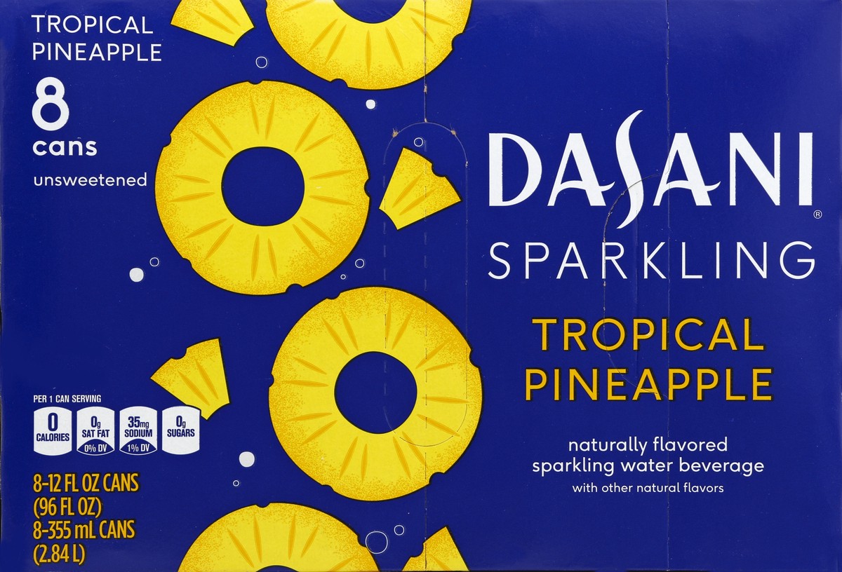 slide 3 of 6, DASANI Sparkling Water Tropical Pineapple Zero Calories, 12 fl oz, 8 Pack, 8 ct; 12 fl oz