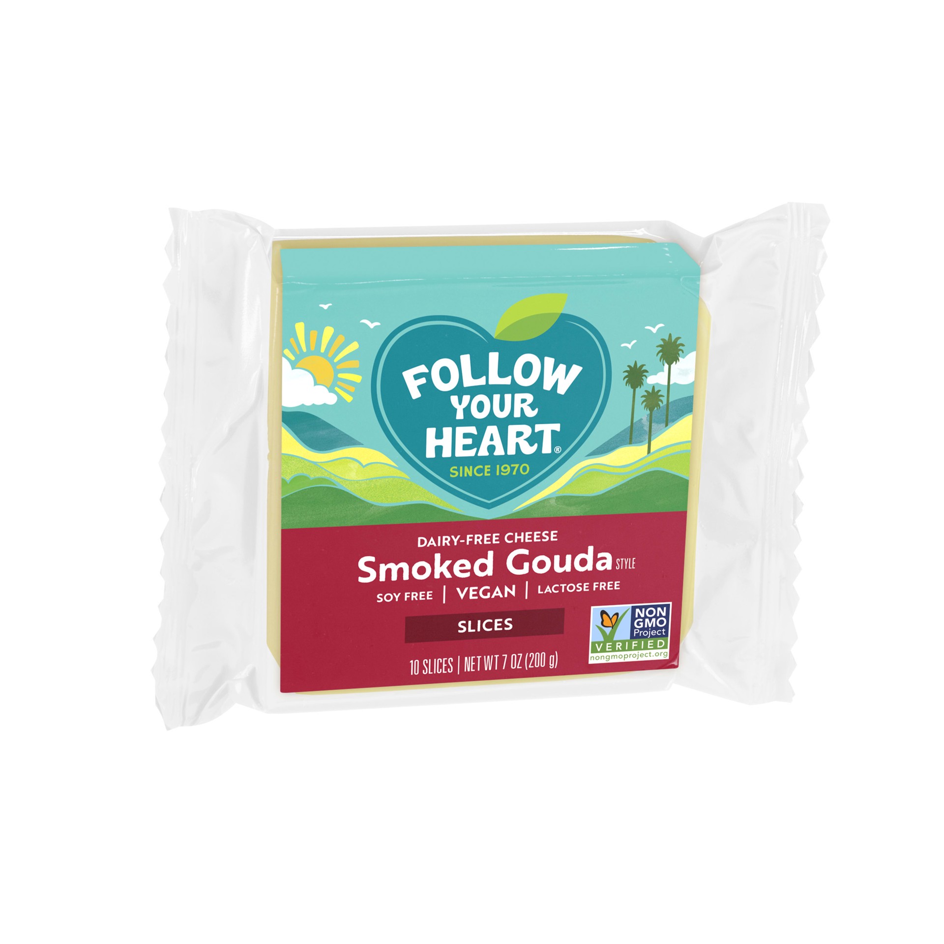 slide 5 of 5, Follow Your Heart Dairy Free Cheese, Smoked Gouda Style Slices, Non-GMO, Gluten Free, Lactose Free, A Vegan, Plant Based Cheese Great on Sandwiches or Beautifully Melty for Nachos, 10 Ct, 7 OZ Pack, 7 oz