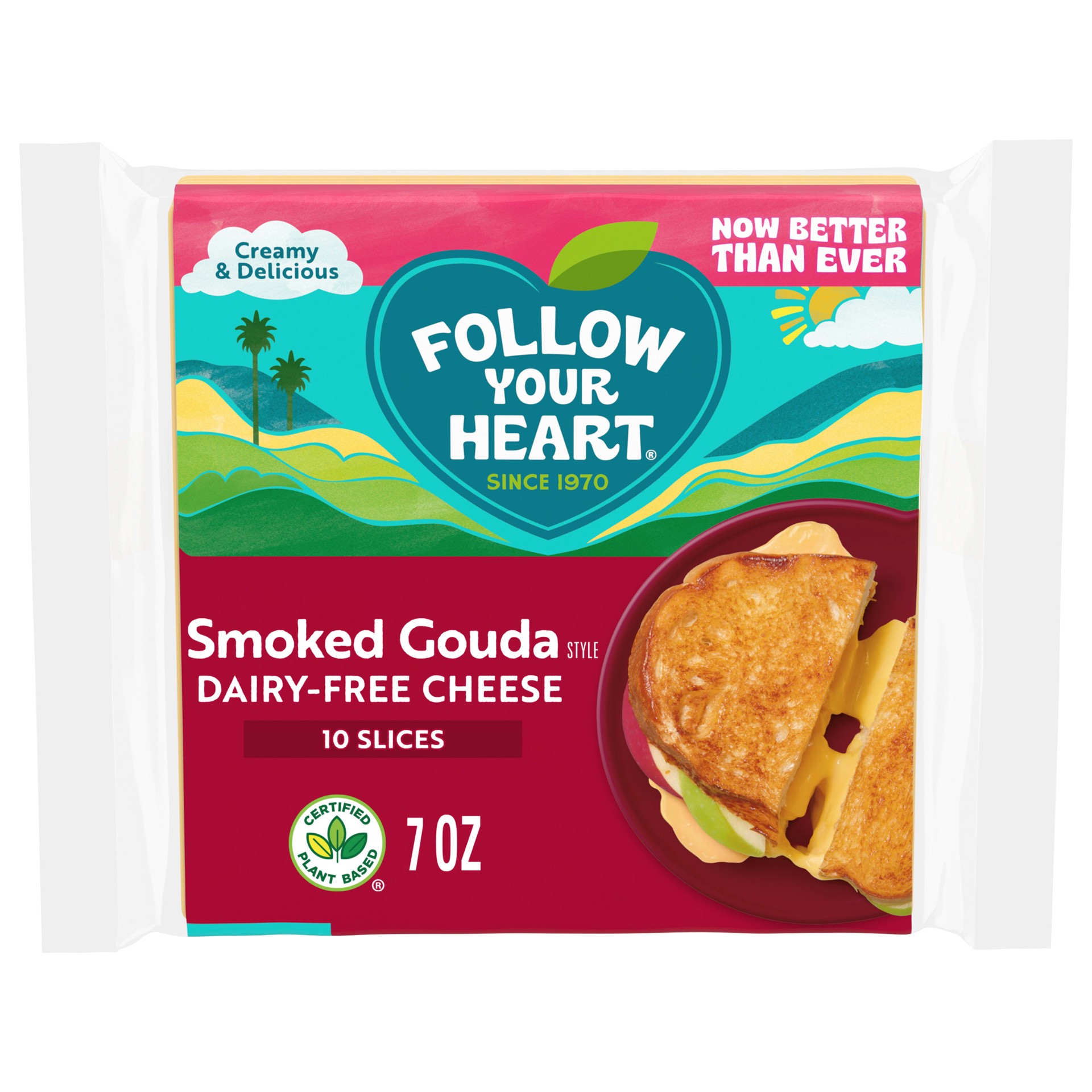 slide 1 of 5, Follow Your Heart Dairy Free Cheese, Smoked Gouda Style Slices, Non-GMO, Gluten Free, Lactose Free, A Vegan, Plant Based Cheese Great on Sandwiches or Beautifully Melty for Nachos, 10 Ct, 7 OZ Pack, 7 oz