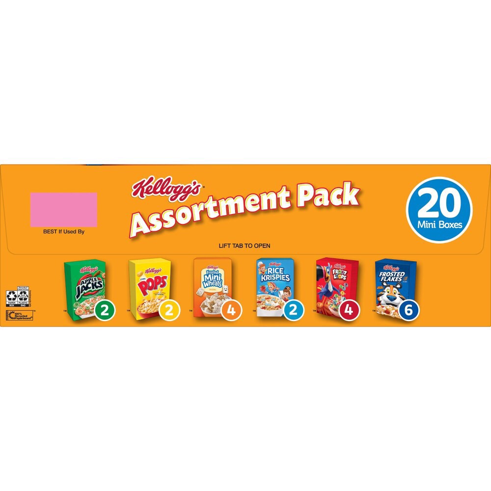 slide 6 of 6, Kellogg's Assortment Pack Breakfast Cereal, Single Serve Cereal To Go, Kids Snacks, Variety Pack, 21.8oz Box (20 Boxes), 21.80 oz