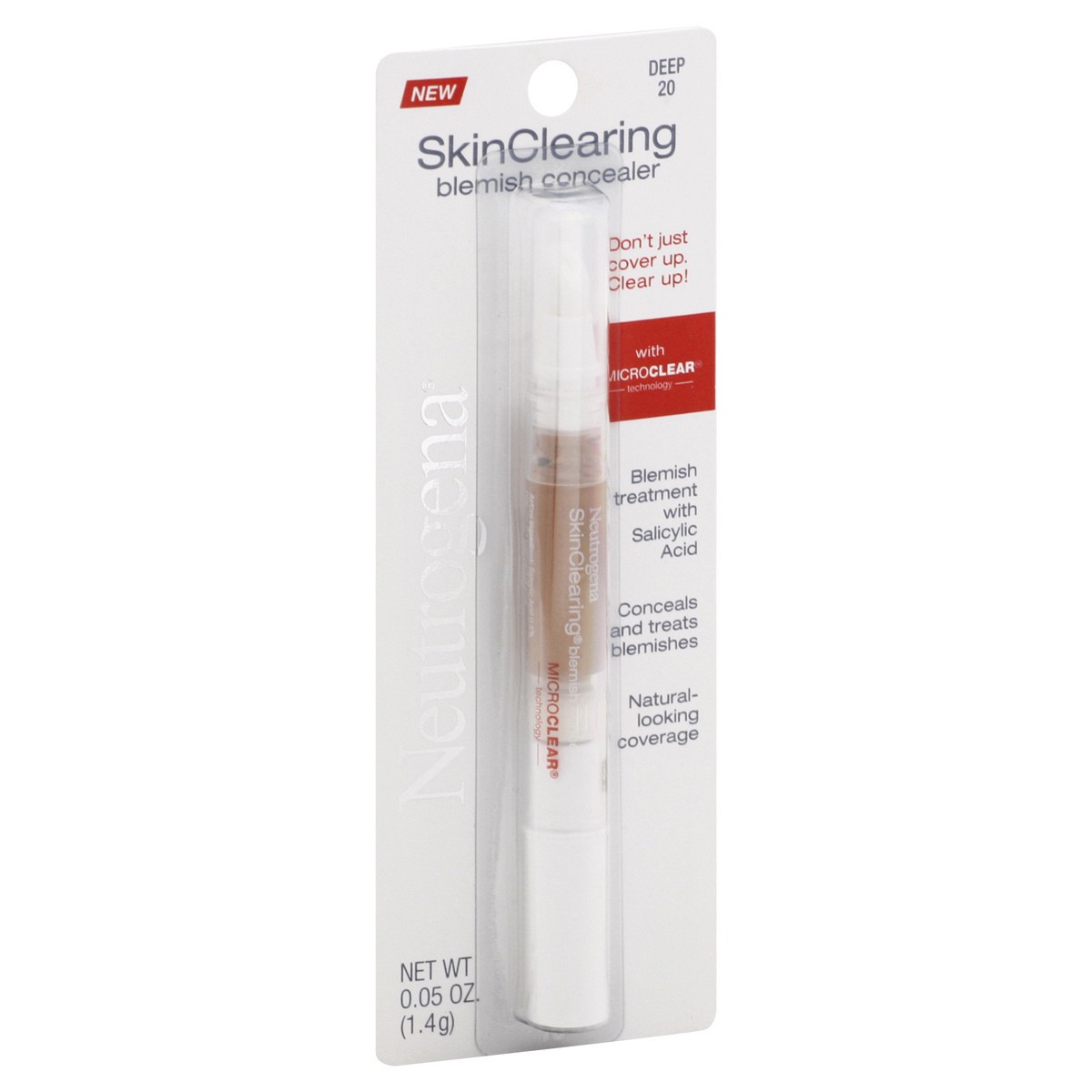 slide 8 of 9, Neutrogena SkinClearing Blemish Concealer Face Makeup with Salicylic Acid Acne Medicine, Non-Comedogenic and Oil-Free Concealer Helps Cover, Treat & Prevent Breakouts, Deep 20,.05 Oz, 0.05 oz