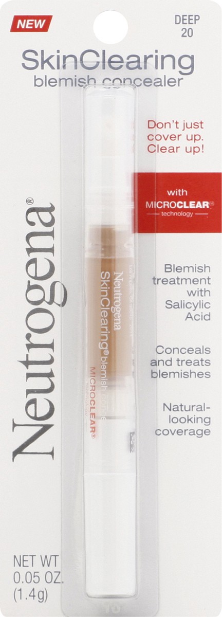 slide 5 of 9, Neutrogena SkinClearing Blemish Concealer Face Makeup with Salicylic Acid Acne Medicine, Non-Comedogenic and Oil-Free Concealer Helps Cover, Treat & Prevent Breakouts, Deep 20,.05 Oz, 0.05 oz