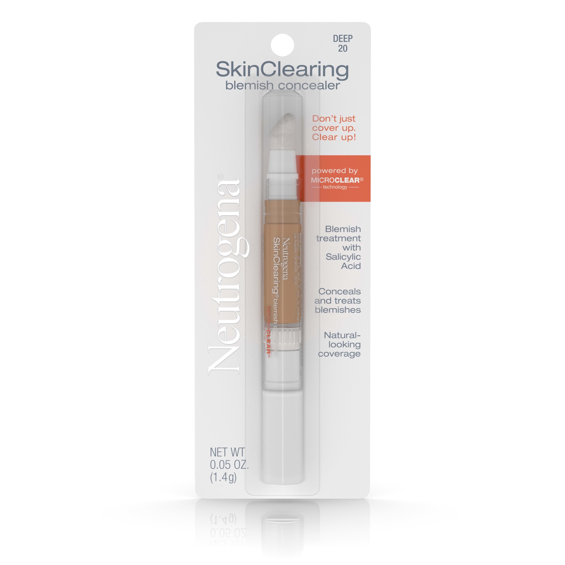 slide 1 of 9, Neutrogena SkinClearing Blemish Concealer Face Makeup with Salicylic Acid Acne Medicine, Non-Comedogenic and Oil-Free Concealer Helps Cover, Treat & Prevent Breakouts, Deep 20,.05 Oz, 0.05 oz