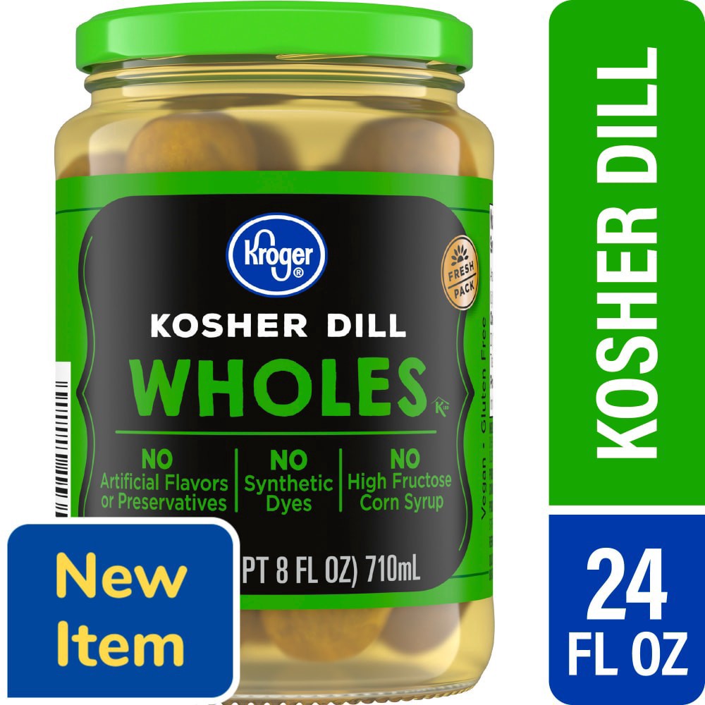 slide 1 of 3, Kroger® Whole Kosher Dill Pickles, 24 fl oz