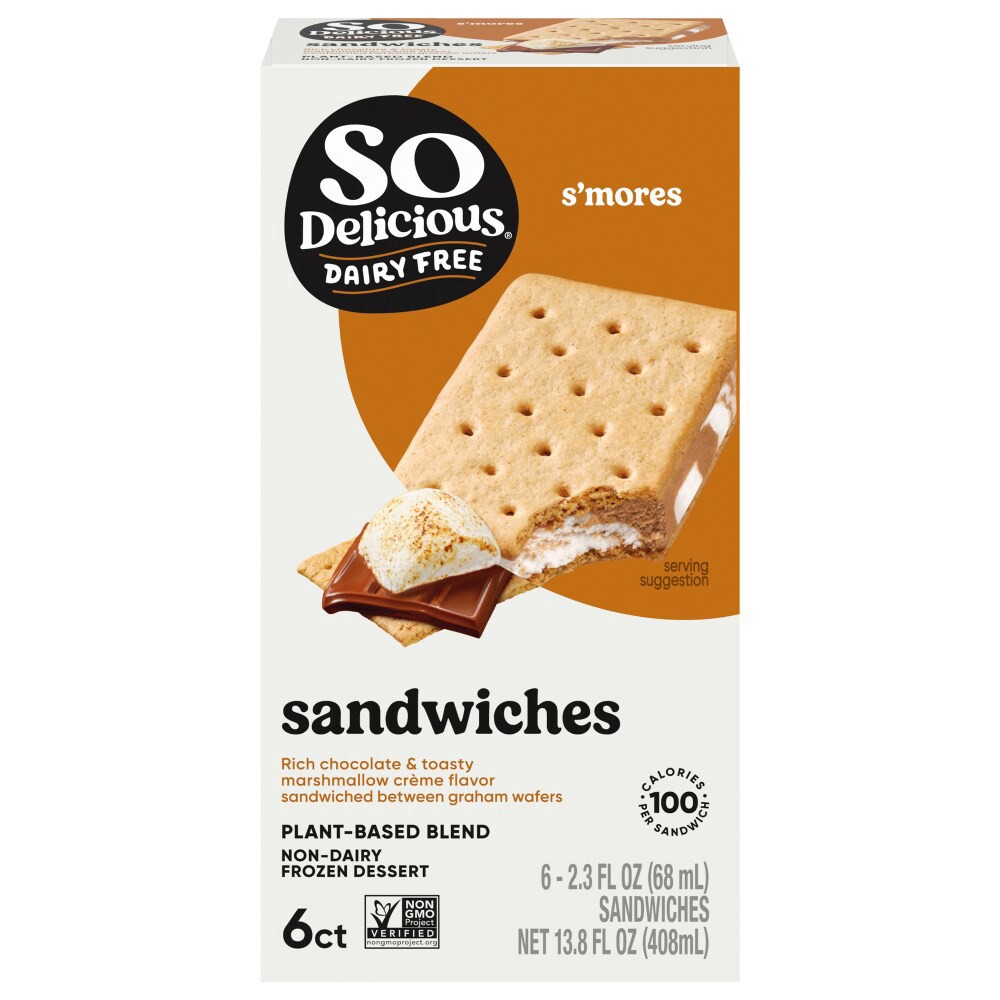slide 4 of 4, SO Delicious® S'mores Pland Based Non-Dairy Ice Cream Sandwiches, 6 ct / 2.3 fl oz
