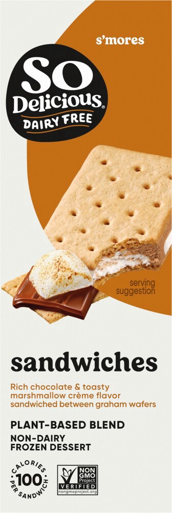 slide 2 of 4, SO Delicious® S'mores Pland Based Non-Dairy Ice Cream Sandwiches, 6 ct / 2.3 fl oz