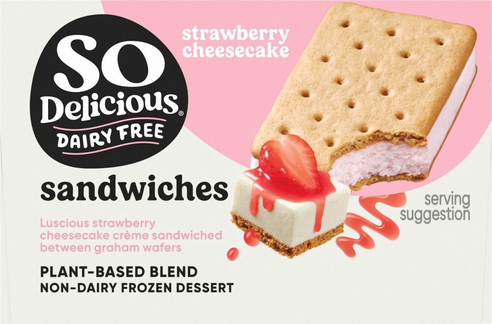 slide 3 of 4, SO Delicious® Luscious Strawberry Pland Based Non-Dairy Ice Cream Sandwiches, 6 ct / 2.3 fl oz