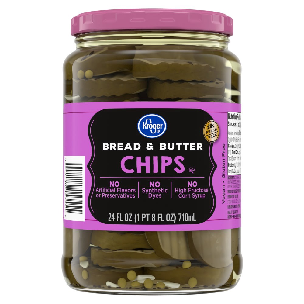 slide 1 of 4, Kroger® Bread & Butter Pickle Chips, 24 fl oz