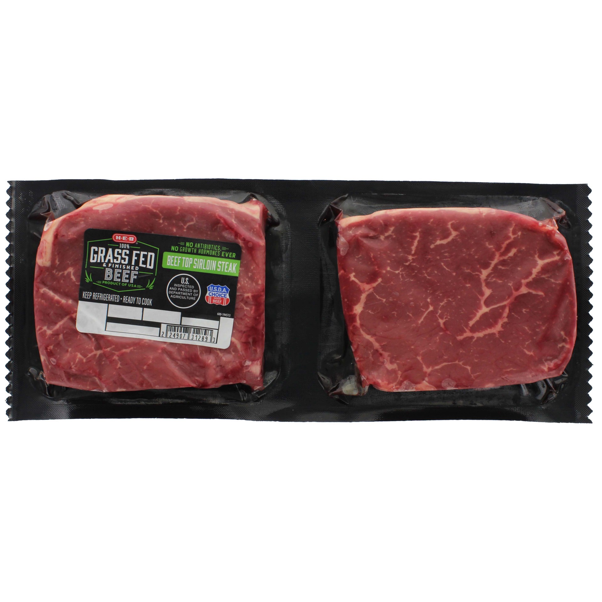 slide 1 of 1, H-E-B Grass Fed & Finished Beef Top Sirloin Steak - Boneless, Extra Thick, USDA Choice, per lb