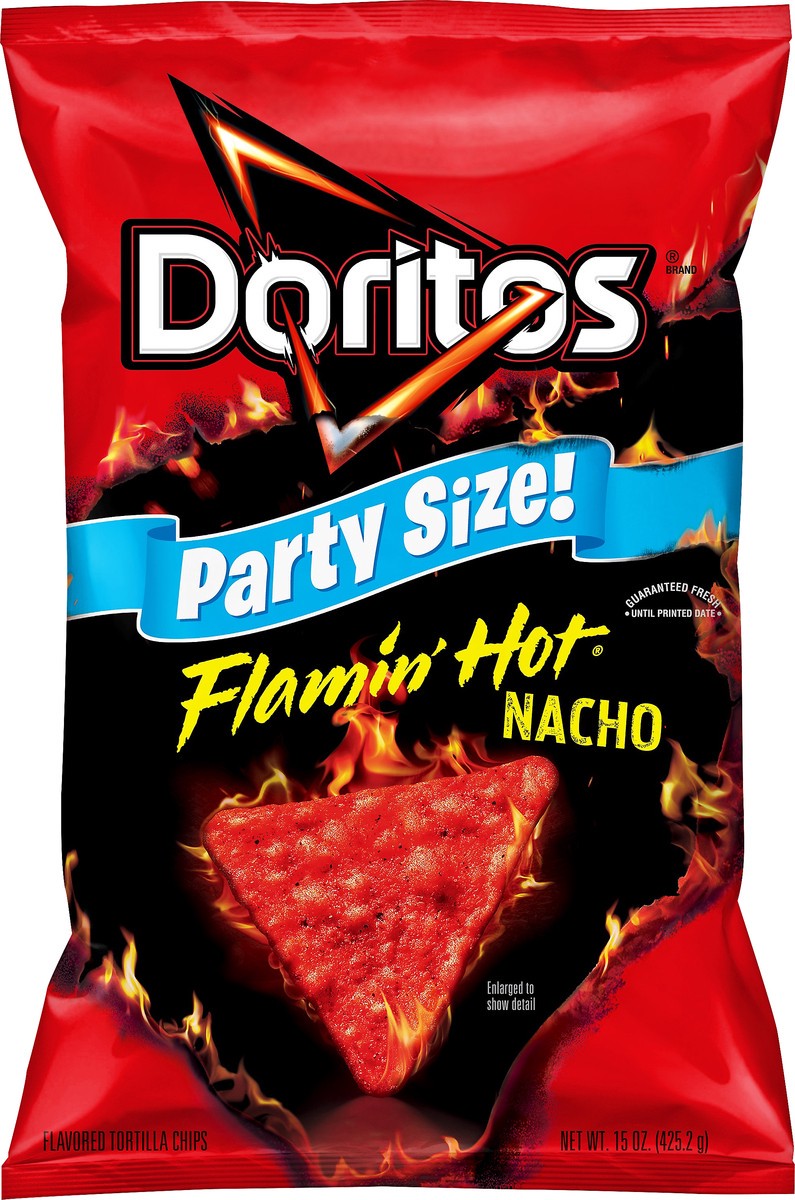 slide 4 of 5, Doritos Flavored Tortilla Chips Flamin' Hot Nacho 15 Oz Party Size, 15 oz