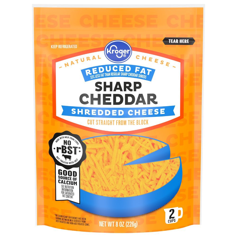 slide 2 of 2, Kroger Reduced Fat Sharp Cheddar Shredded Cheese, 8 oz