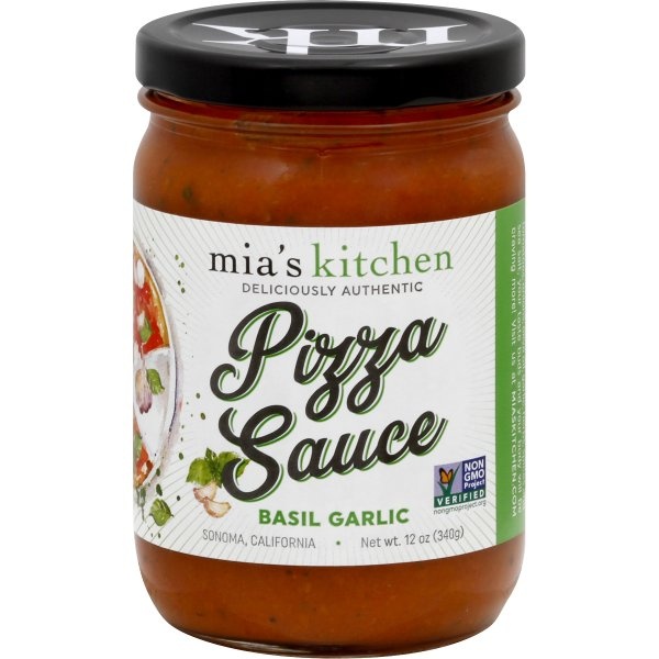 slide 1 of 1, Mia's Kitchen Basil Garlic Pizza Sauce, 12 oz