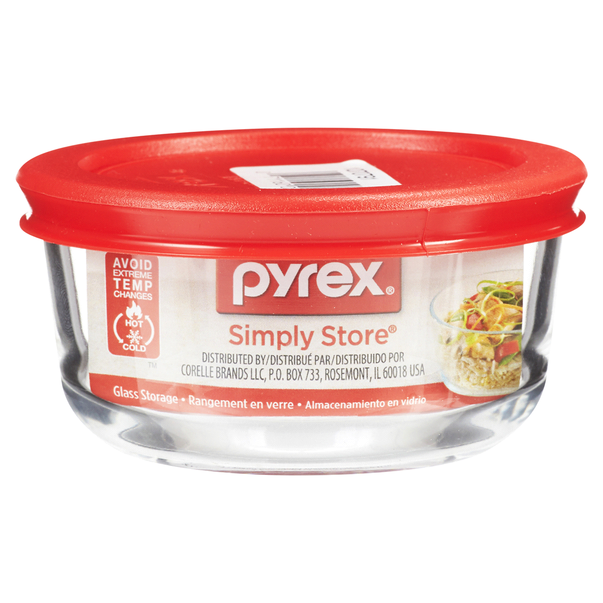 slide 1 of 1, Pyrex Storage Plus 1-cup Round, Red Plastic Cover, 1 cup