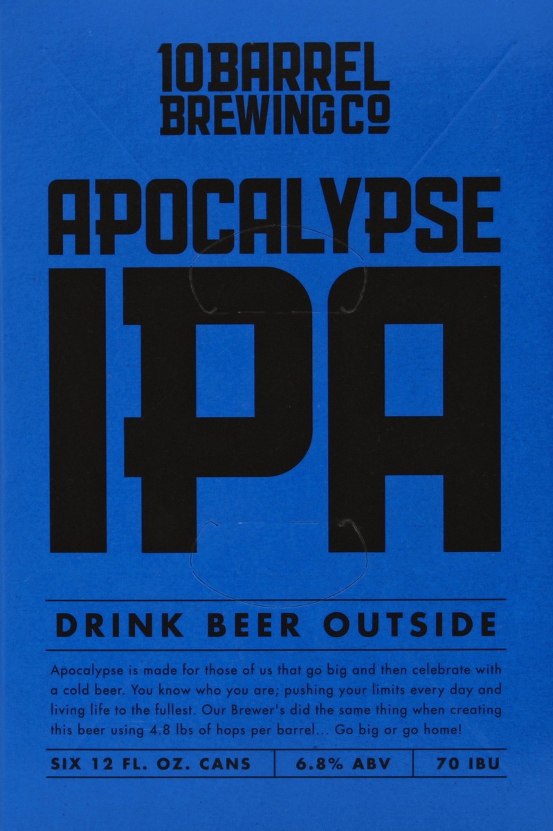 slide 4 of 4, 10 Barrel Brewing Co. Apocalypse IPA Craft Beer, 6 Pack 12 fl. oz. Cans, 6.8% ABV, 6 ct