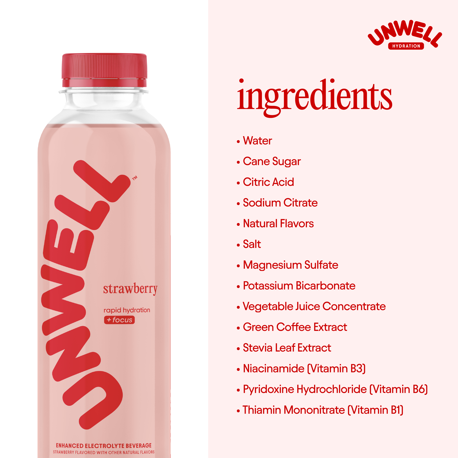 slide 7 of 7, Unwell Hydration Electrolyte Drink for Rapid Hydration + Focus – Strawberry, 16.9 fl oz