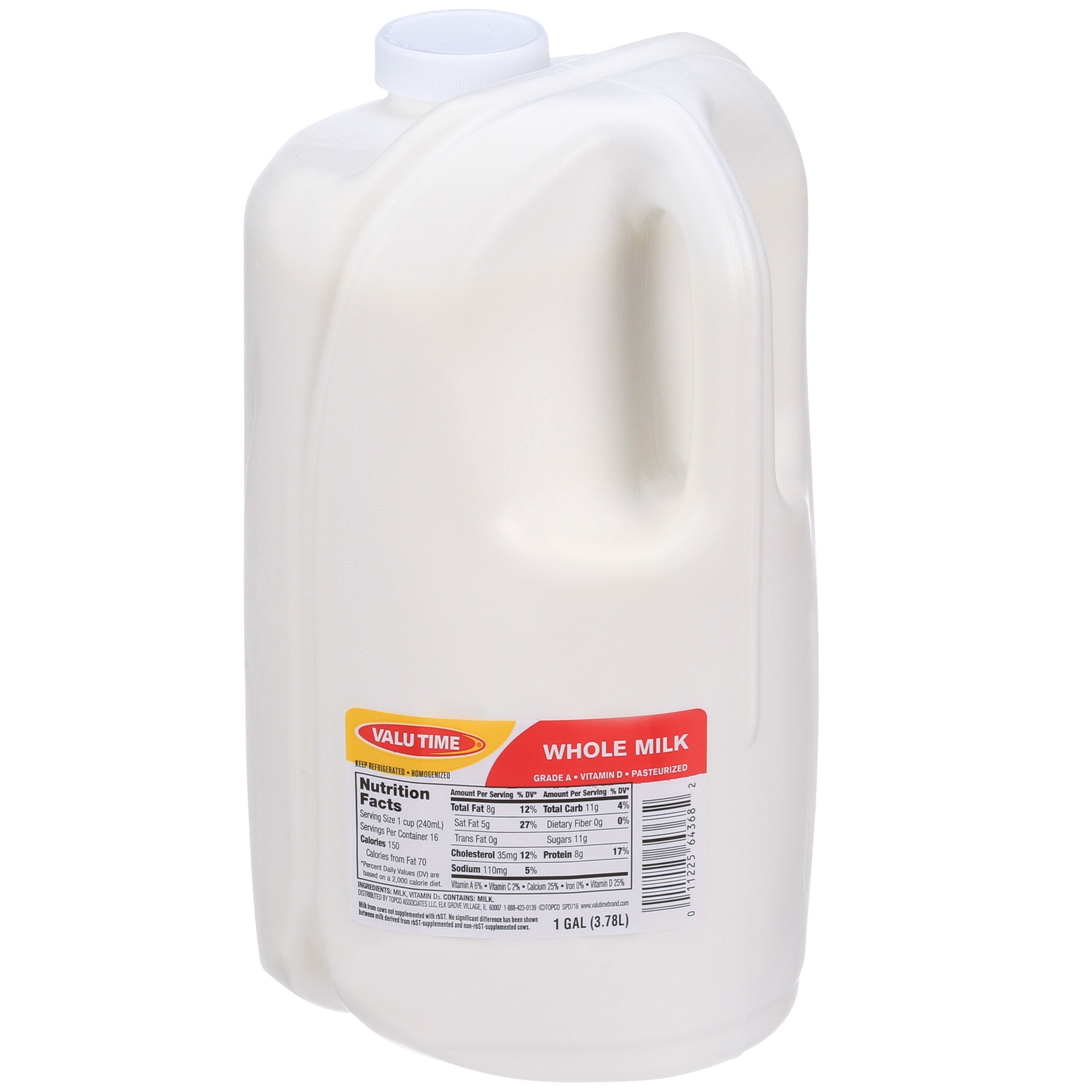 slide 1 of 1, Valu Time Milk, Whole, 128 fl oz