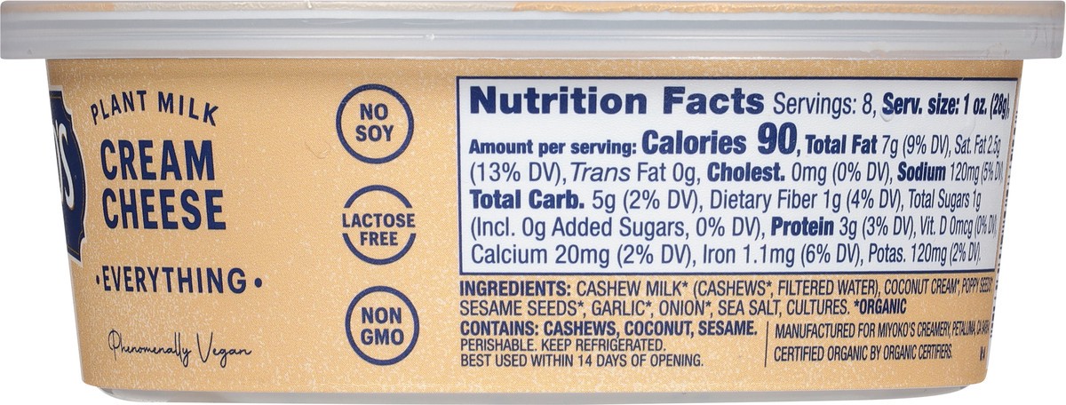 slide 8 of 9, Miyoko's Creamery Everything Plant Milk Everything Cream Cheese - 8 oz, 8 oz