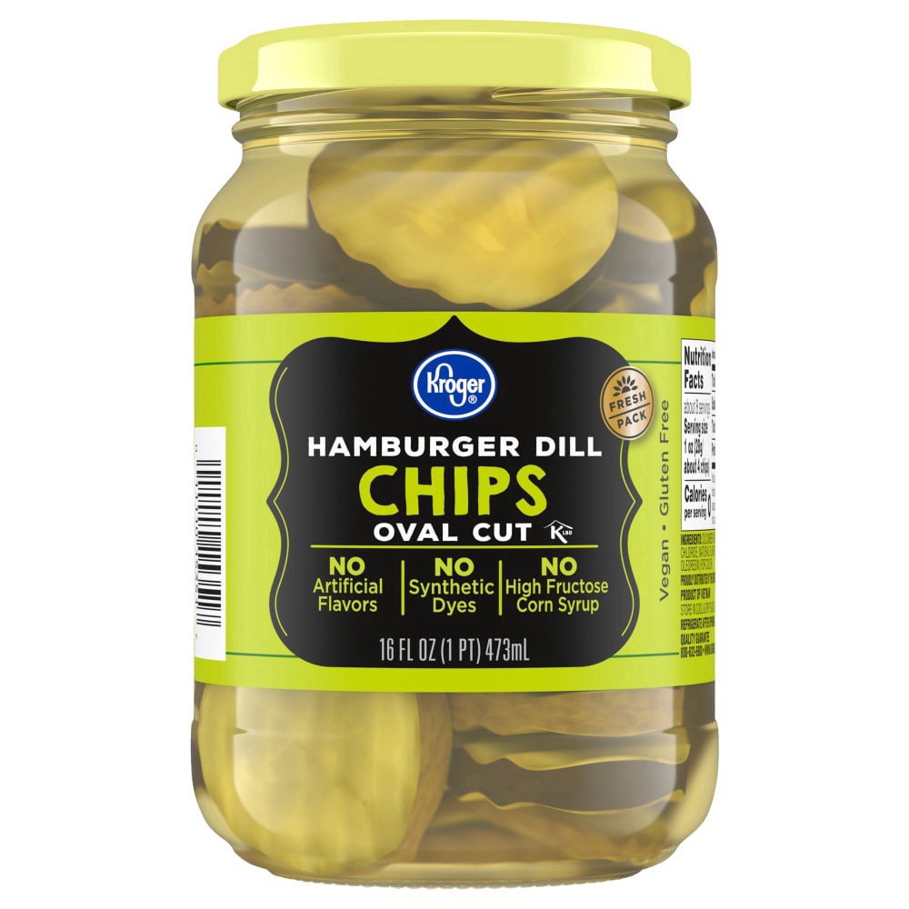 slide 4 of 4, Kroger® Oval Cut Hamburger Dill Pickle Chips, 16 fl oz