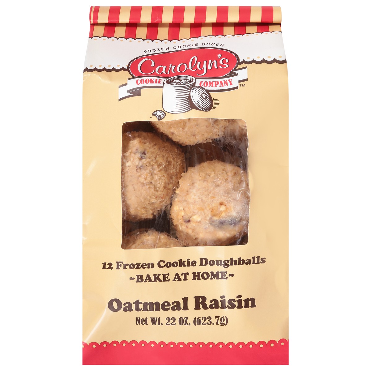 slide 1 of 13, Carolyn's Cookie Company Frozen Oatmeal Raisin Cookie Doughballs 12 ea, 22 oz