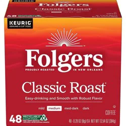 Folgers Classic Roast, Medium Roast Coffee, Keurig K-Cup Pods, 48 Count Box