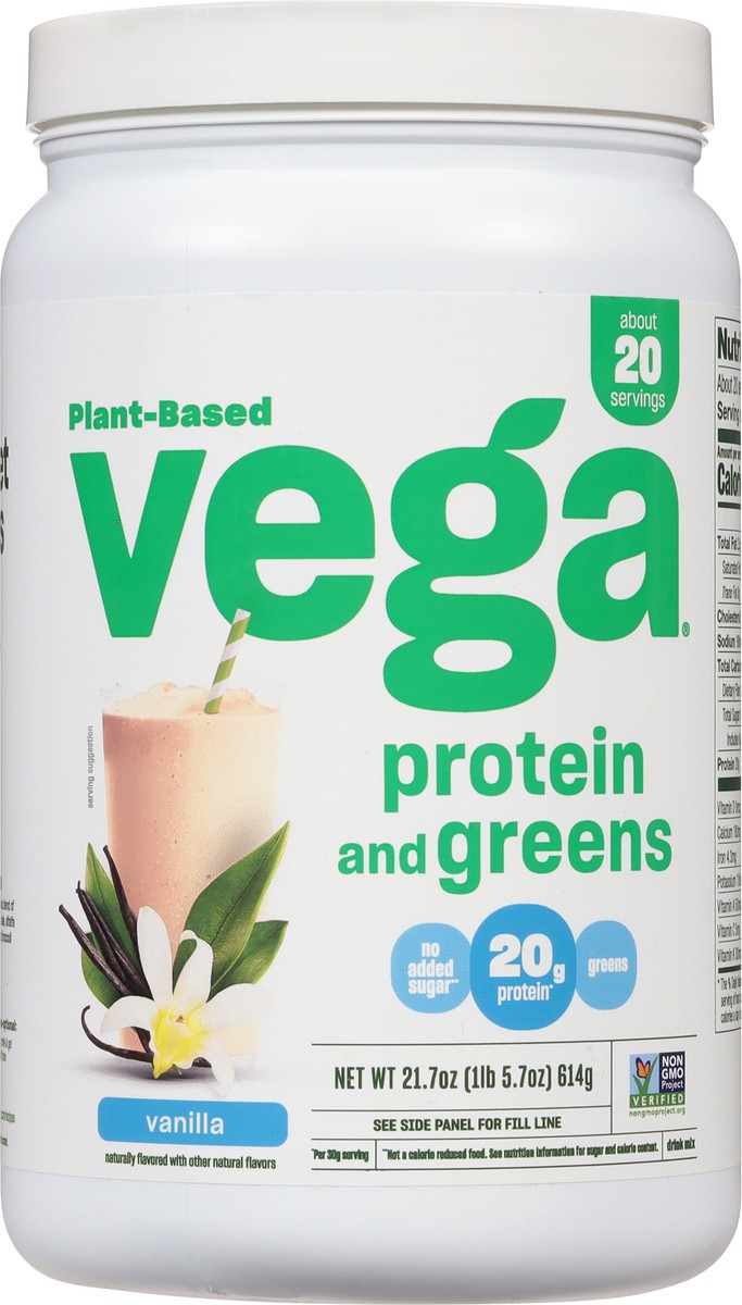 slide 6 of 9, Vega Protein & Greens Vanilla Protein Powder, 21.7 oz