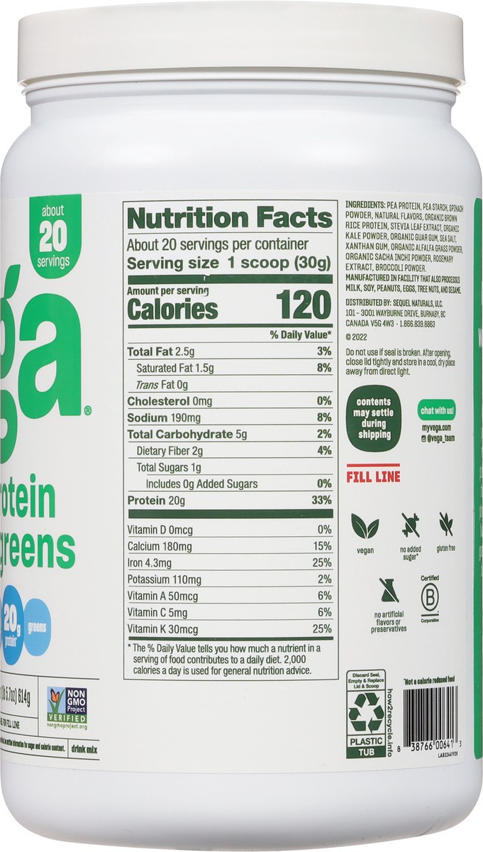 slide 8 of 9, Vega Protein & Greens Vanilla Protein Powder, 21.7 oz