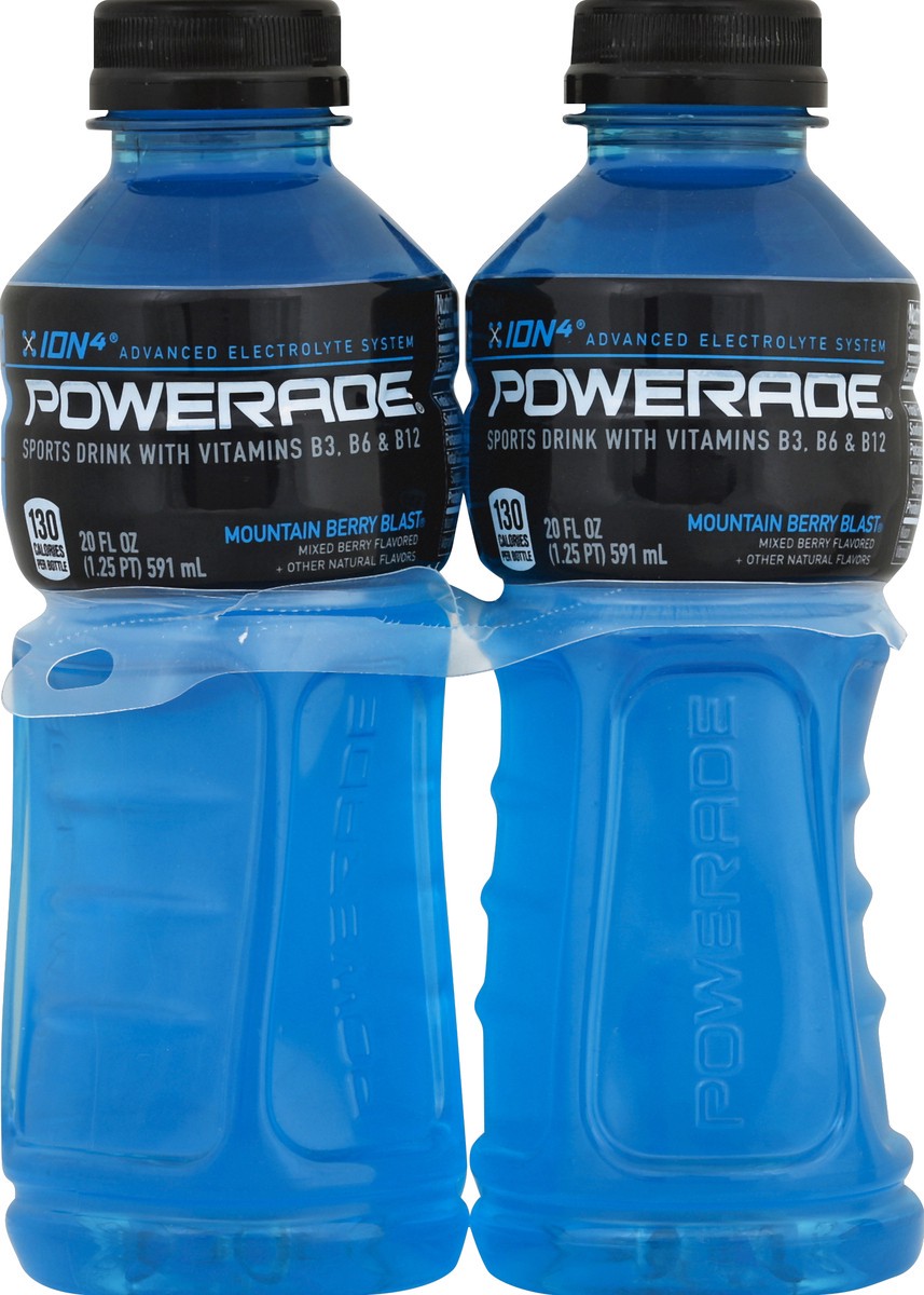 slide 5 of 6, POWERADE Mountain Berry Blast, ION4 Electrolyte Enhanced Fruit Flavored Sports Drink w/ Vitamins B3, B6, and B12, Replenish Sodium, Calcium, Potassium, Magnesium, 20 fl oz, 4 Pack, 4 ct; 20 fl oz