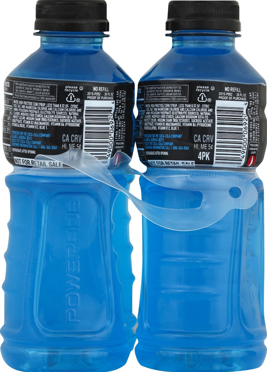 slide 6 of 6, POWERADE Mountain Berry Blast, ION4 Electrolyte Enhanced Fruit Flavored Sports Drink w/ Vitamins B3, B6, and B12, Replenish Sodium, Calcium, Potassium, Magnesium, 20 fl oz, 4 Pack, 4 ct; 20 fl oz