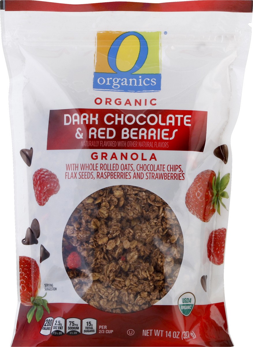 slide 2 of 3, O Organics Granola Dark Choc & Red Berries, 14 oz