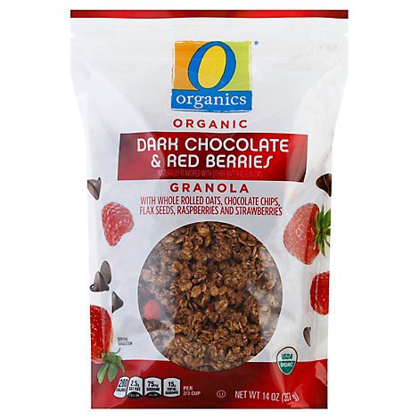 slide 1 of 3, O Organics Granola Dark Choc & Red Berries, 14 oz