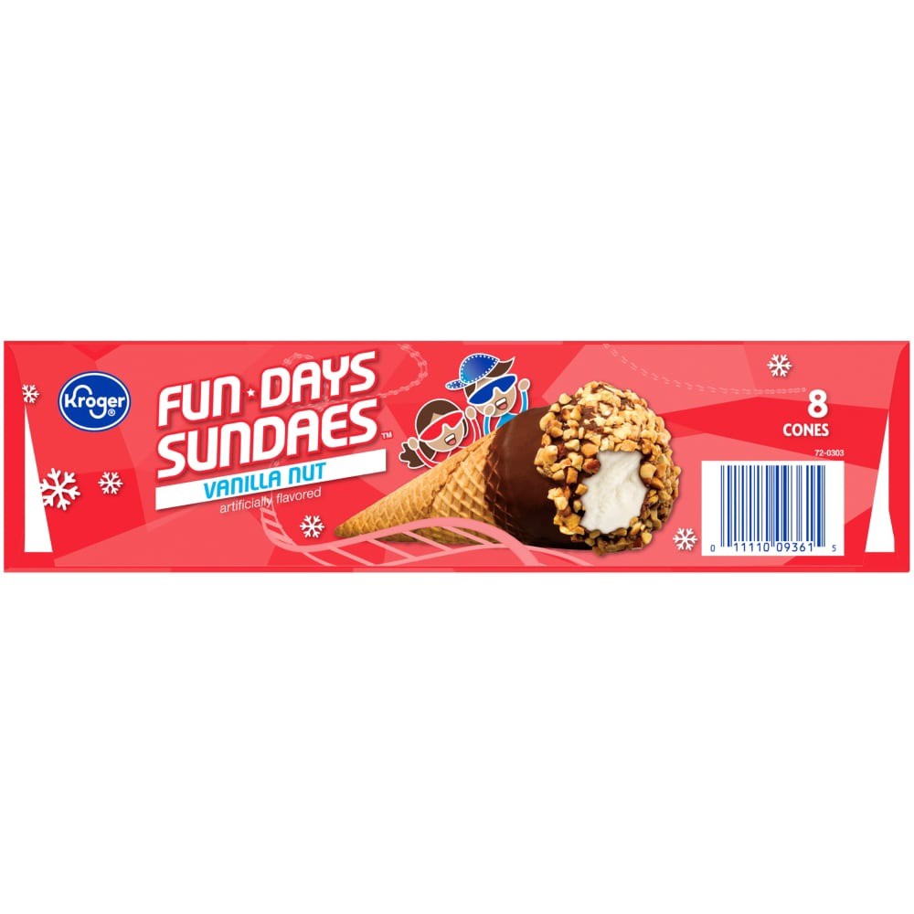 slide 4 of 4, Kroger Fun Days Sundaes Vanilla Nut Frozen Dairy Dessert Cones, 36.8 oz