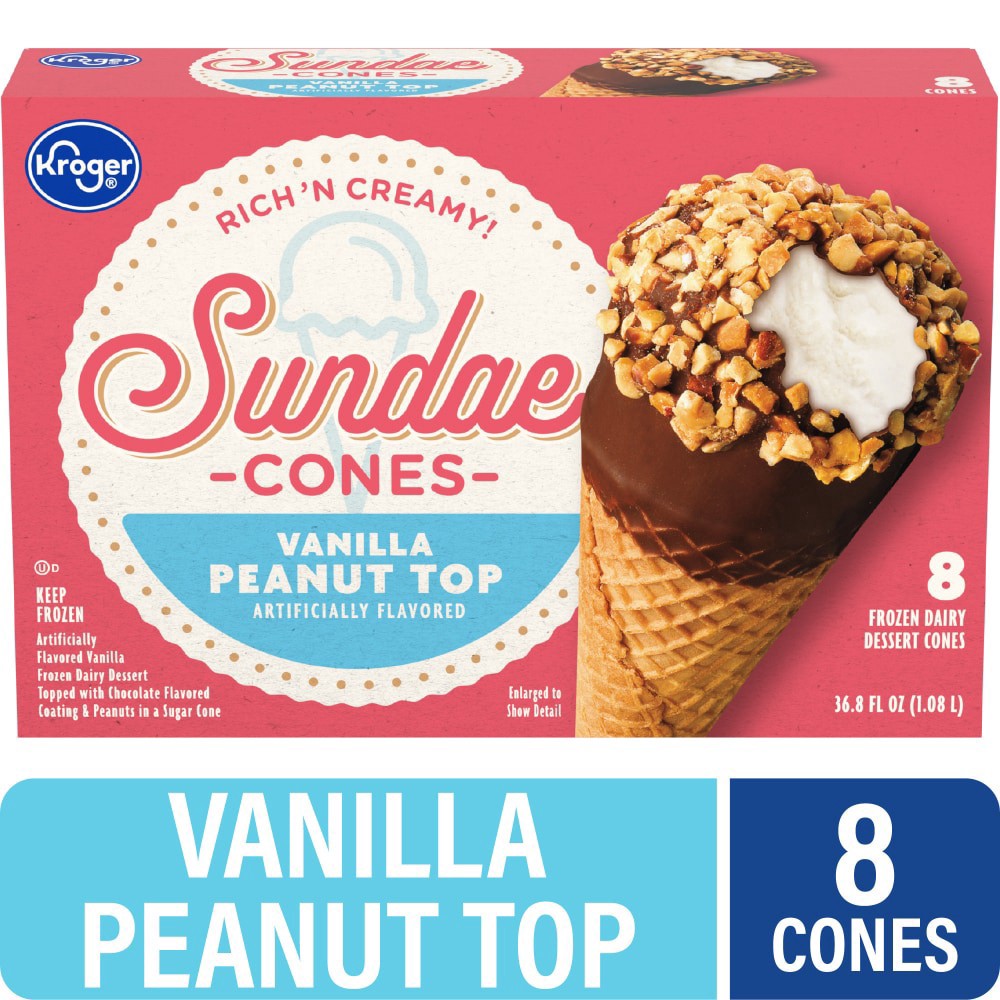 slide 2 of 4, Kroger Fun Days Sundaes Vanilla Nut Frozen Dairy Dessert Cones, 36.8 oz