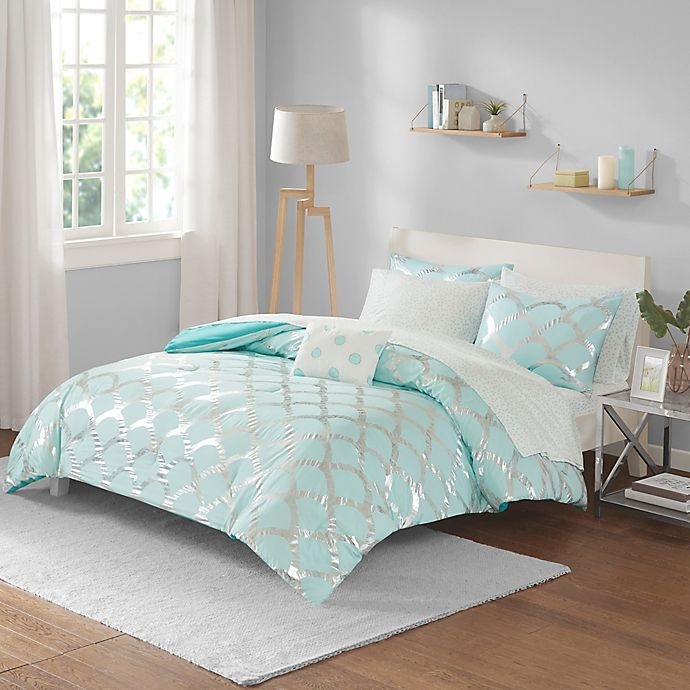 slide 1 of 7, Intelligent Design Lorna Queen Comforter Set - Aqua, 8 ct