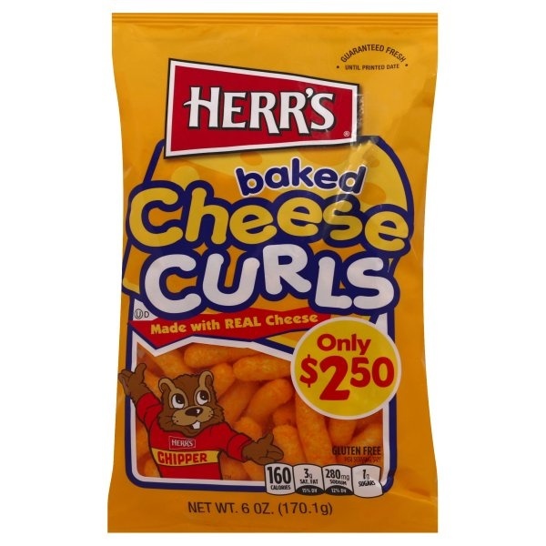 slide 1 of 1, Herr's Baked Cheese Curls, 6 oz