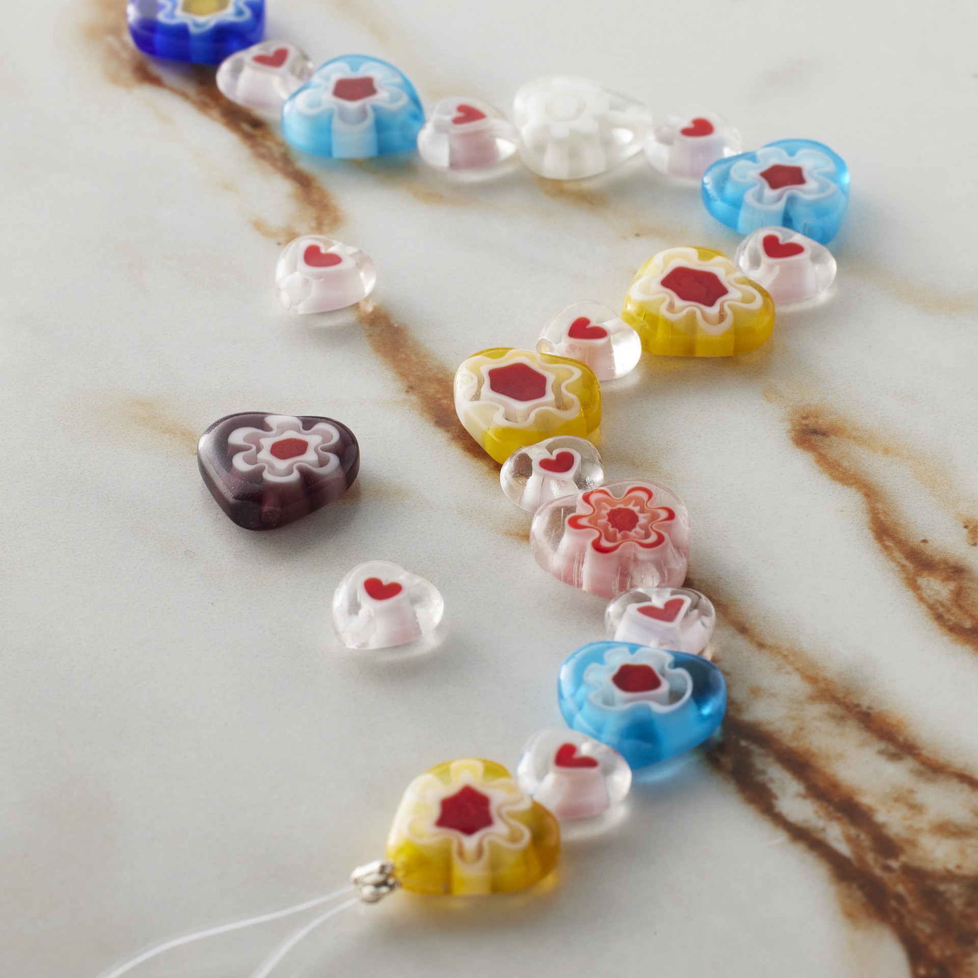 slide 2 of 3, Millefiori Flower Glass Heart Bead Mix By Bead Landing, 7mm-12mm