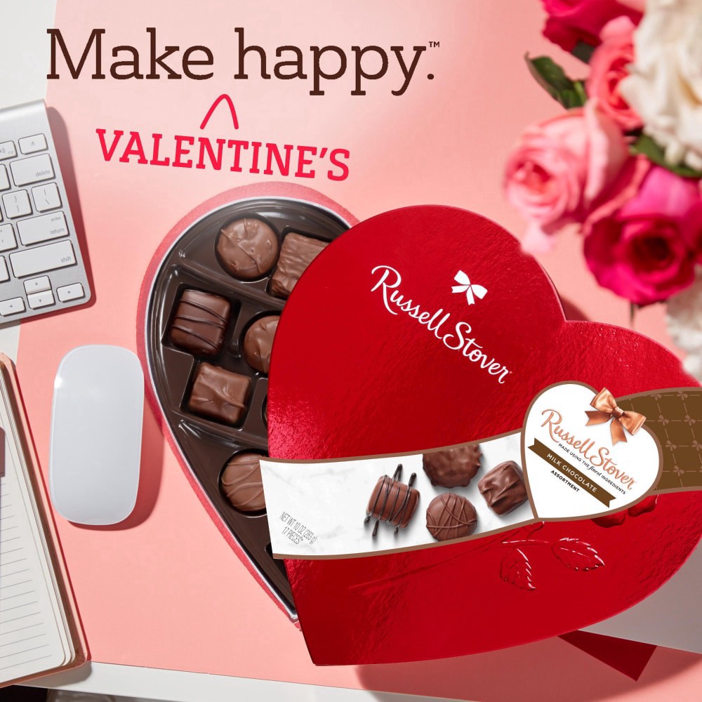 slide 3 of 6, Russell Stover, Red Foil Heart, Milk Chocolate Assortment, 10 Oz, 10 oz